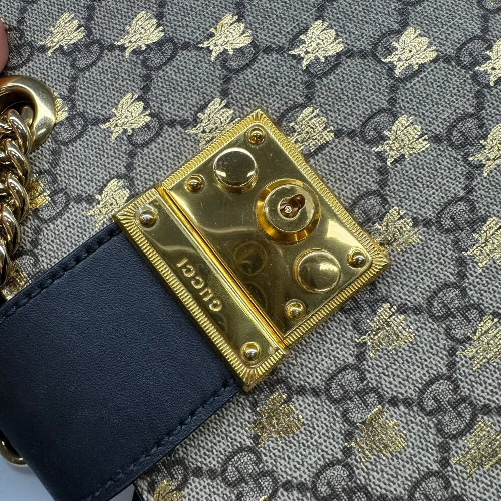 GUCCI Padlock Brown Bee Canvas Shoulder Bag 888-081625 - Picture 8 of 16